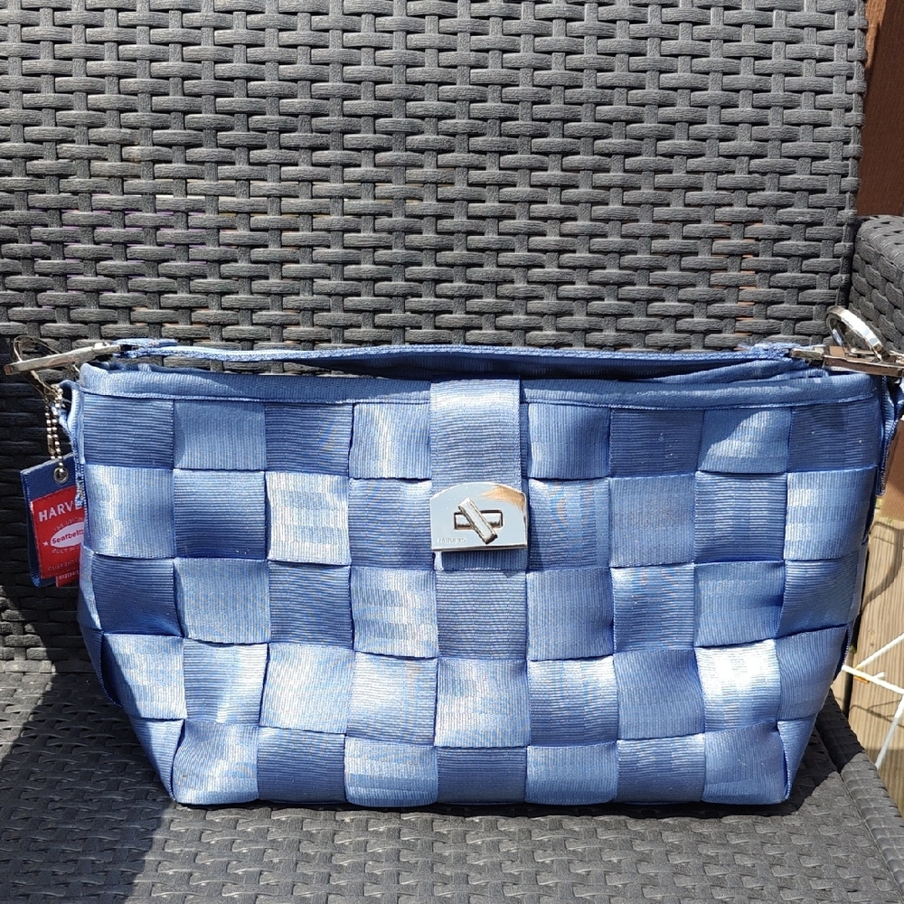 Elegant Blue Woven Shoulder Bag